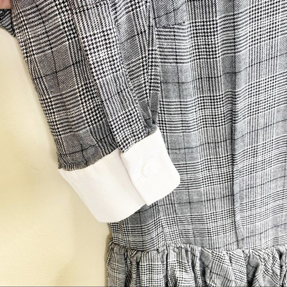Petersyn Grey Plaid Collared Long Sleeve Ruffle Carter Dress Size L - Picture 5 of 11